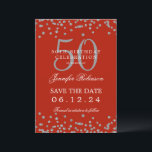 Invitation Silver Red 50th Birthday Enregistrer la date et le<br><div class="desc">Elégant design "50th Birthday Party" avec faux confettis de parties scintillant & détails texte. Facile à utiliser et facile à personnaliser. Commandez aujourd'hui !</div>