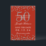 Invitation Silver Red 50th Birthday Enregistrer la date et le<br><div class="desc">Elégant design "50th Birthday Party" avec faux confettis de parties scintillant & détails texte. Facile à utiliser et facile à personnaliser. Commandez aujourd'hui !</div>