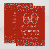 Invitation Silver Red 60th Birthday Save Date Détails (Devant / Derrière)
