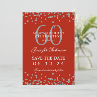 Invitation Silver Red 60th Birthday Save Date Détails