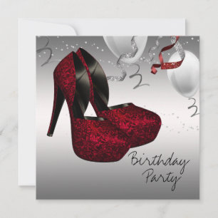 Invitation Silver Red High Heel Shots Anniversaire