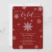Invitation Silver Red Magical Winter Snowflake Baby Shower (Devant)
