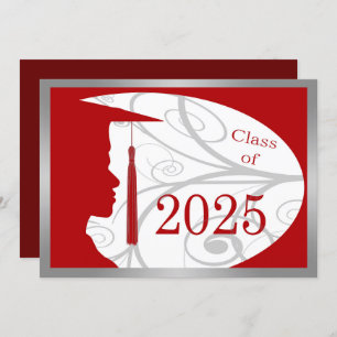 Invitation Silver & Red Man Silhouette 2025 Graduation Party
