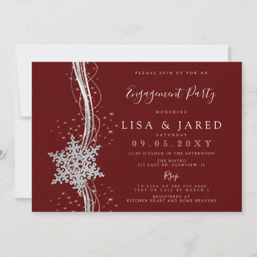 Invitation Silver Red Snowflakes (Devant)