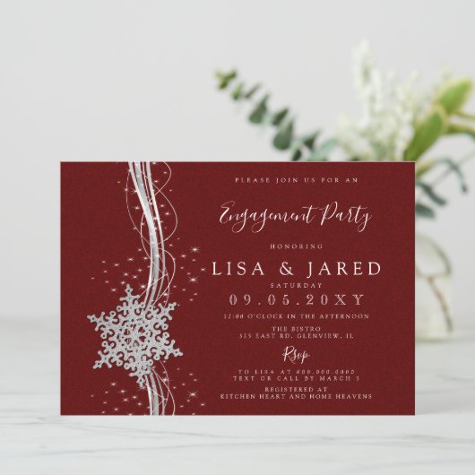Invitation Silver Red Snowflakes (Debout devant)