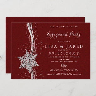 Invitation Silver Red Snowflakes