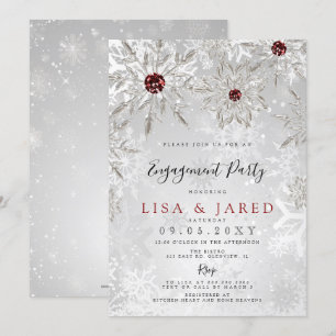 Invitation Silver Red Snowflakes