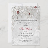 Invitation Silver Red Snowflakes Winter 60th Birthday Party (Devant)