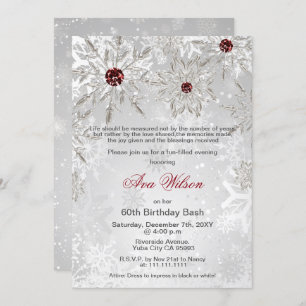 Invitation Silver Red Snowflakes Winter 60th Birthday Party