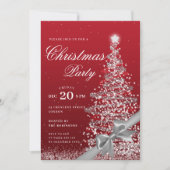 Invitation Silver Red Winter Christmas Tree Bow Holiday (Devant)
