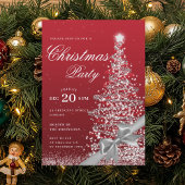 Invitation Silver Red Winter Christmas Tree Bow Holiday 