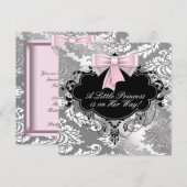 Invitation Silver Rose Black Princesse Baby Girl Douche (Devant / Derrière)