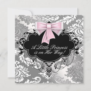 Invitation Silver Rose Black Princesse Baby Girl Douche