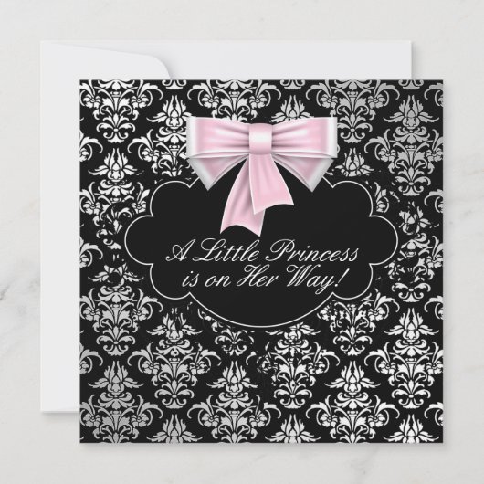 Invitation Silver Rose Black Princesse Baby Girl Douche (Devant)