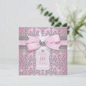 Invitation Silver rose Diamond rose et gris doux 16 Anniversa (Debout devant)