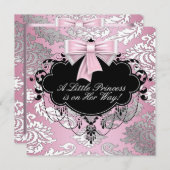 Invitation Silver rose et noir Princesse Baby Girl Douche (Devant / Derrière)