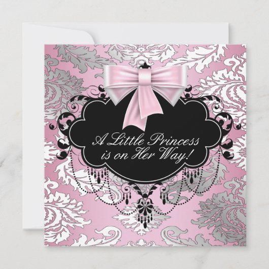 Invitation Silver rose et noir Princesse Baby Girl Douche (Devant)