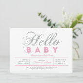 Invitation Silver & Rose | Fille, typographie chic Baby Showe (Debout devant)