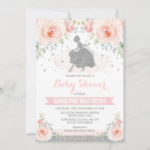 Invitation Silver rose Floral Cendrillon Princesse Baby showe (Devant)