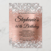 Invitation Silver Rose Gold Fancy Monogramme 40e anniversaire (Devant / Derrière)