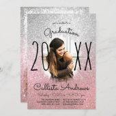 Invitation Silver Rose Gold Parties scintillant Ombre Photo G (Devant / Derrière)