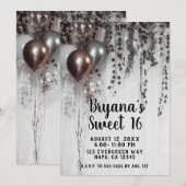 Invitation Silver & Rose Gold Pink Ballons Ivy Sweet 16 (Devant / Derrière)