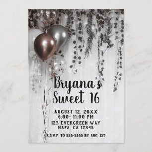 Invitation Silver & Rose Gold Pink Ballons Ivy Sweet 16