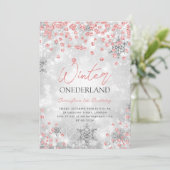 Invitation Silver Rose Gold Winter ONEDERLAND 1er anniversair (Debout devant)