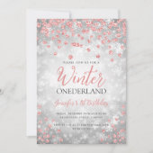 Invitation Silver Rose Gold Winter ONEDERLAND 1er anniversair (Devant)