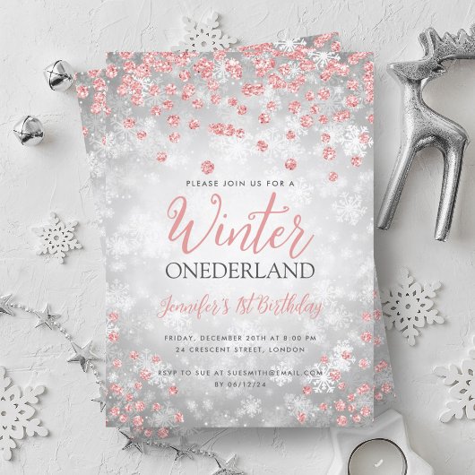 Invitation Silver Rose Gold Winter ONEDERLAND 1er anniversair