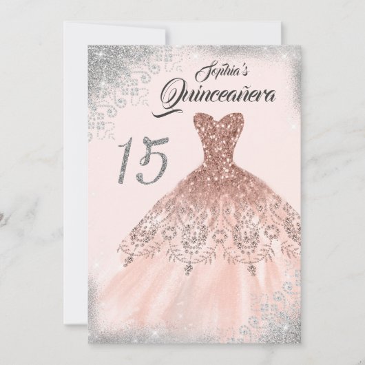 Invitation Silver Rose Or Dentelle Diamant Gown Quinceanera (Devant)