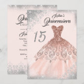 Invitation Silver Rose Or Dentelle Diamant Gown Quinceanera (Devant / Derrière)