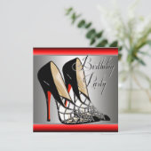 Invitation Silver Rouge Noir Haut talons fête d'anniversaire (Debout devant)