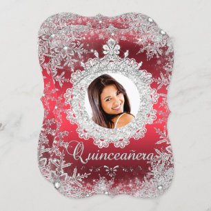 Invitation Silver rouge Tiara Snowflake Sparkle Quinceanera