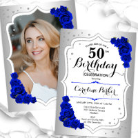 Silver Royal Blue Photo Elegant 50e anniversaire