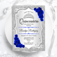 Invitation Silver Royal Blue Quinceanera