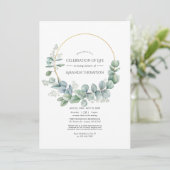 Invitation Silver Sage Eucalyptus Célébration de la vie Photo (Debout devant)