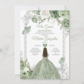 Invitation Silver Sage Green Mis Quince 15 Anos Butterfly (Devant)