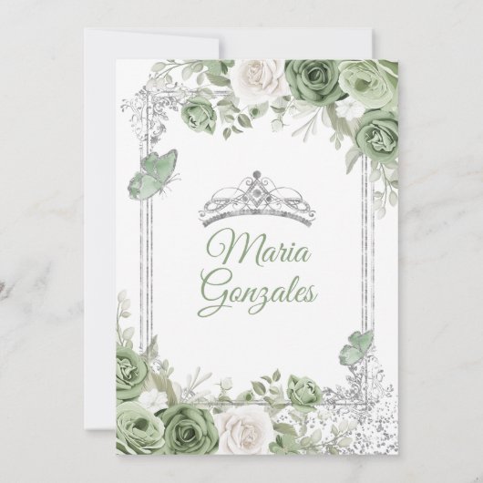 Invitation Silver Sage Green Mis Quince 15 Anos Butterfly (Dos)
