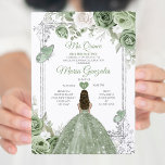 Invitation Silver Sage Green Mis Quince 15 Anos Butterfly<br><div class="desc">Quinceañera Sage Vert Argent Parties scintillant de la Couronne Invitation Mis Quince 15 Anos,  16e Anniversaire Papillon.</div>