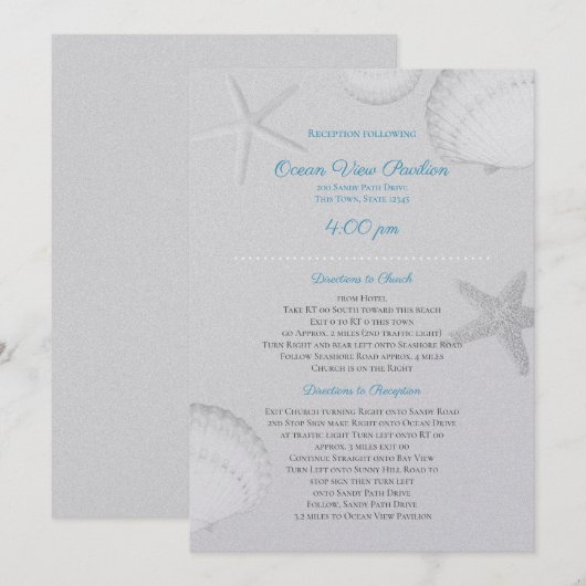 Invitation Silver Seashells Détails de réception Mariage (Devant / Derrière)