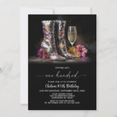 Invitation Silver Sequin Boots 100th Birthday Party (Devant)