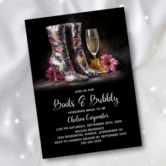 Invitation Silver Sequin Boots and Bubbly Bridal Shower