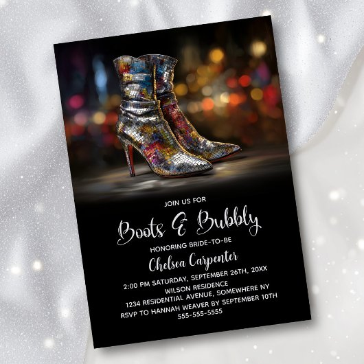 Invitation Silver Sequin Boots and Bubbly Bridal Shower
