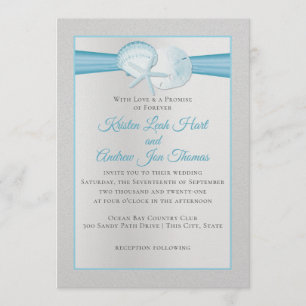 Invitation Silver Shells Tropical Blue Beach Mariage