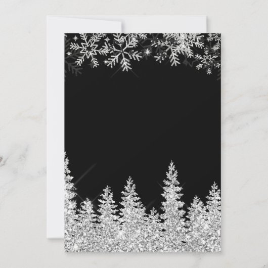 Invitation Silver snow pine black Christmas winter wedding (Dos)
