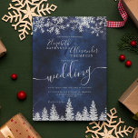 Invitation Silver snow pine navy Christmas winter wedding<br><div class="desc">Time to celebrate your winter wonderland wedding theme with this luxury silver glitter snowflakes sparkles and silver glitter pine tree forest on an elegant festive navy blue watercolor background,  featuring a modern cool script font typography.</div>