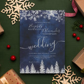 Invitation Silver snow pine navy Christmas winter wedding