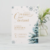 Invitation Silver Snowflake Winter Onderland 1st Birthday (Debout devant)