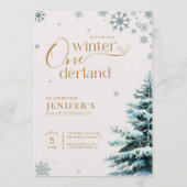 Invitation Silver Snowflake Winter Onderland 1st Birthday (Devant)